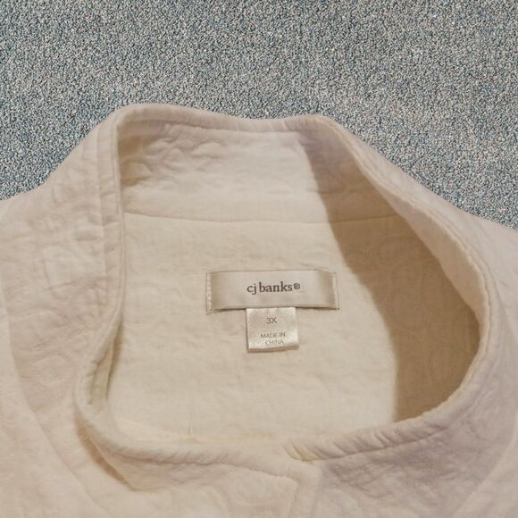 CJ Banks Womens  3X Ivory Applique Floral Textured Button Down Jacket - Picture 11 of 11